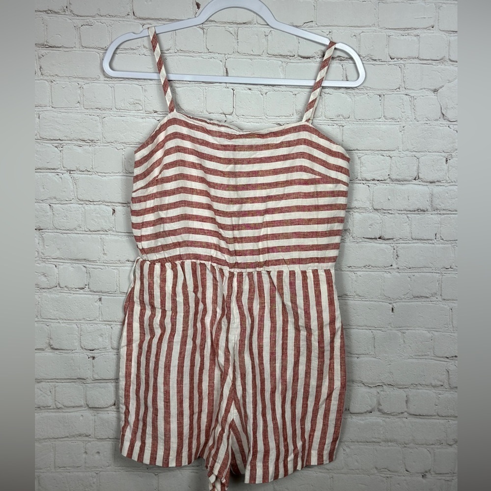 C&C California striped 100% linen shorts jumpsuit romper, sz 6, GUC